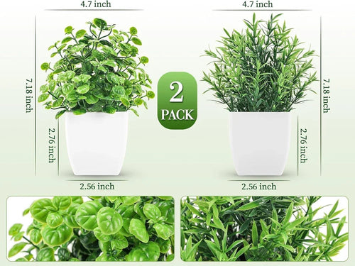2 Pack Fake Plants Small Artificial Greenery Faux Indoor for Green