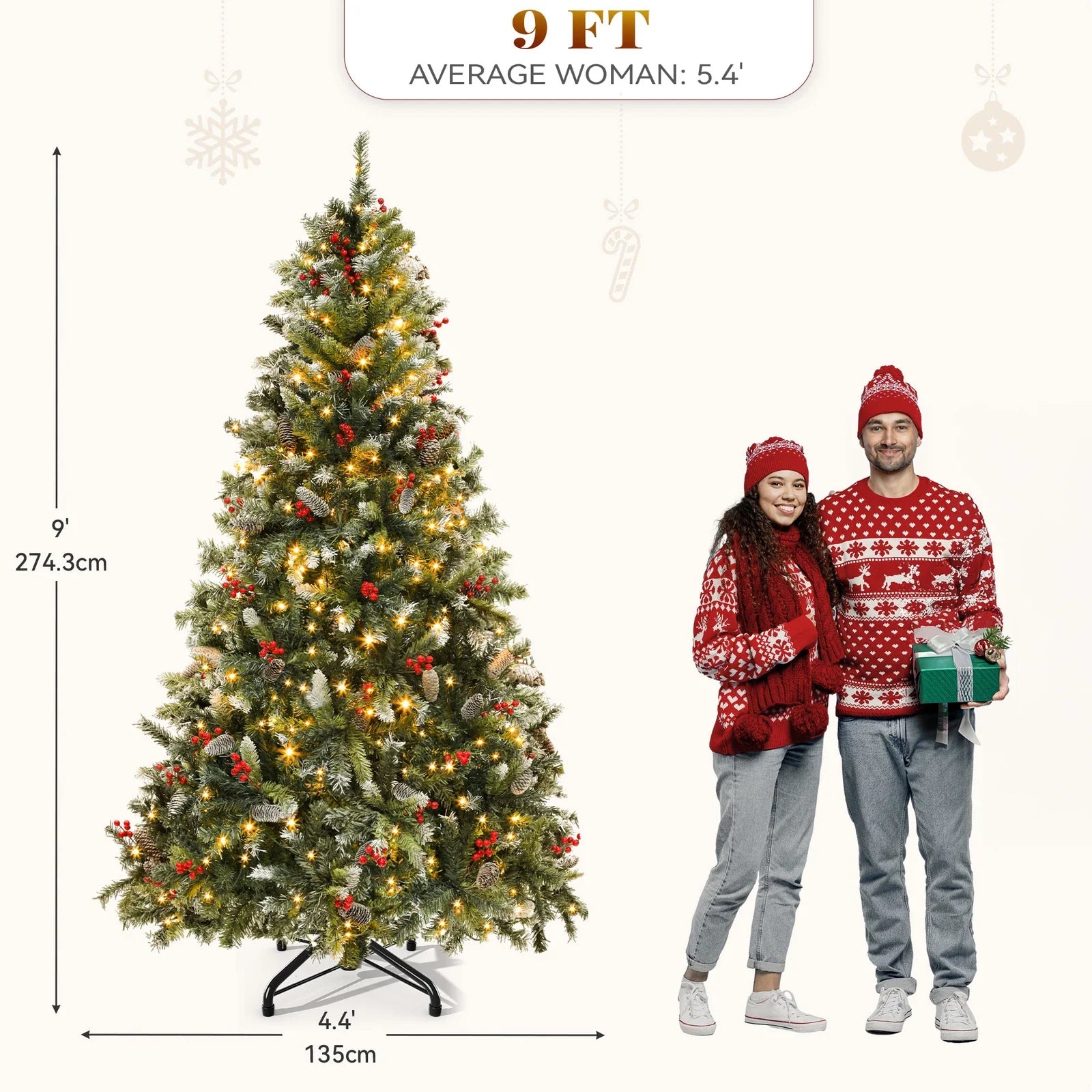 9ft Pre-Lit Frosted Pine Artificial Christmas Tree with 2058 Tips 900 Lights